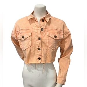 Gianni Bini Peach Cropped Denim Jacket Sz S – Frayed Hem Stretch Jean Style